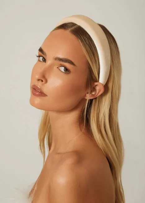 Velvet Puffed Headbands in Blush Pink and Cream - 2 Pack
