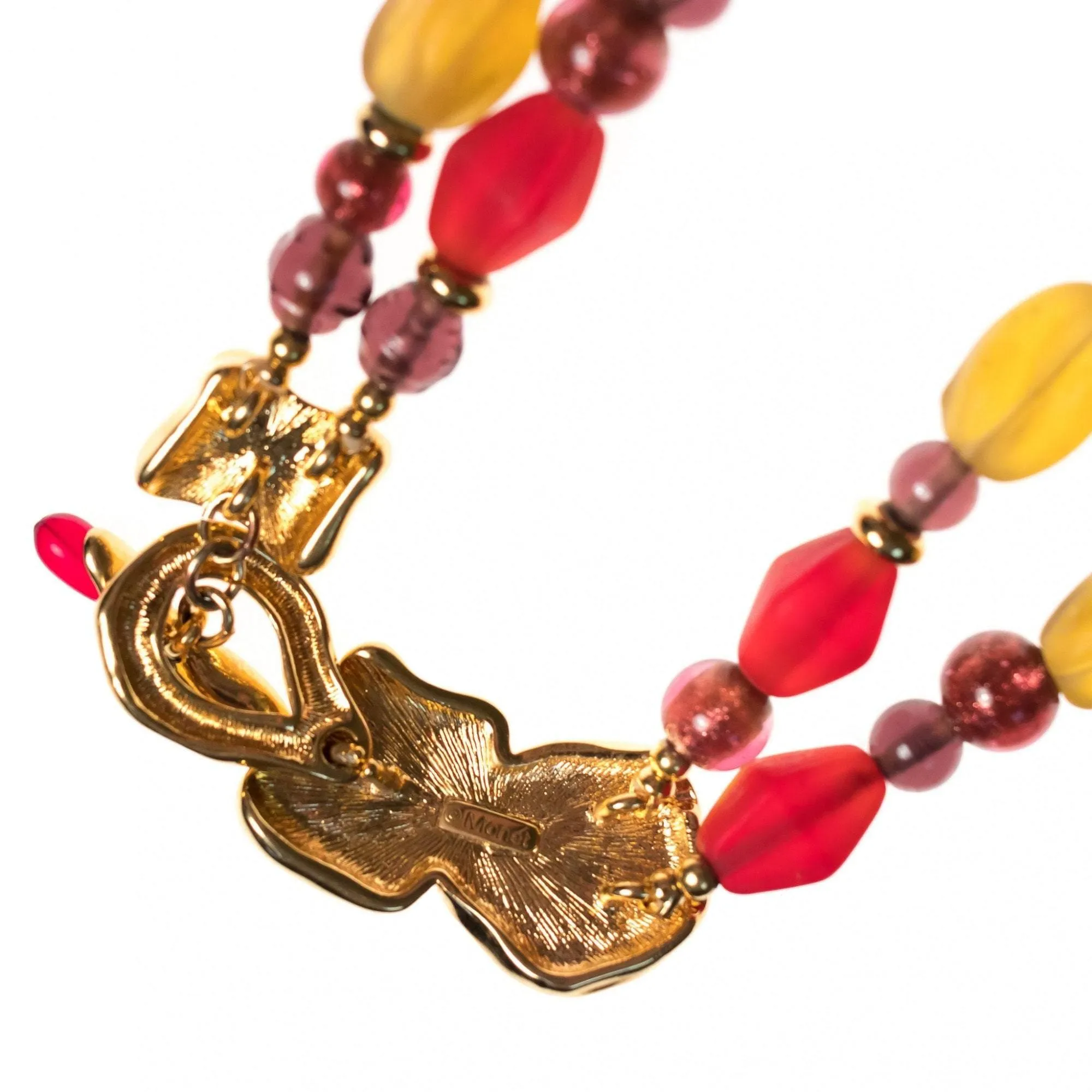 Vintage Monet Red and Yellow Frosted Crystal Necklace