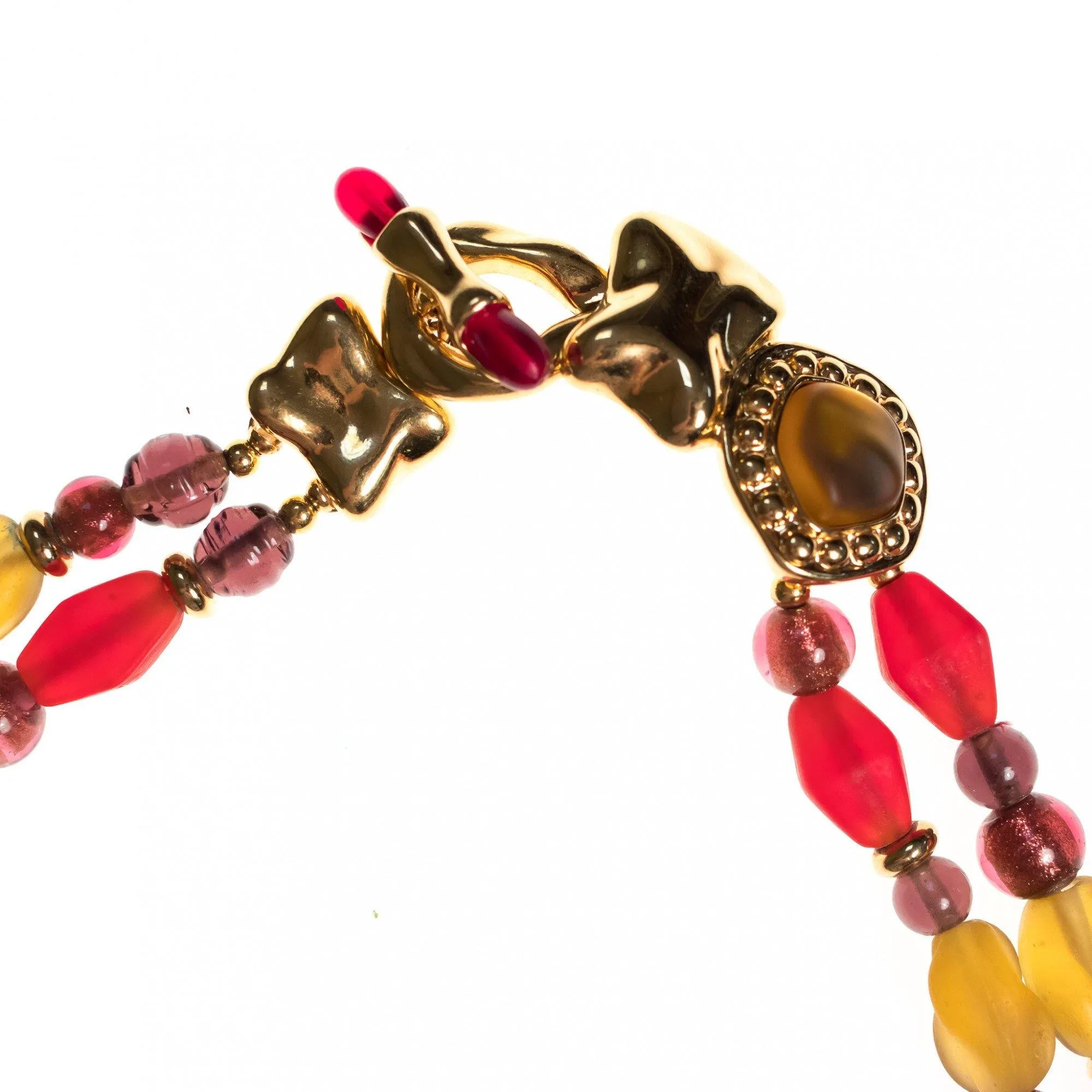Vintage Monet Red and Yellow Frosted Crystal Necklace