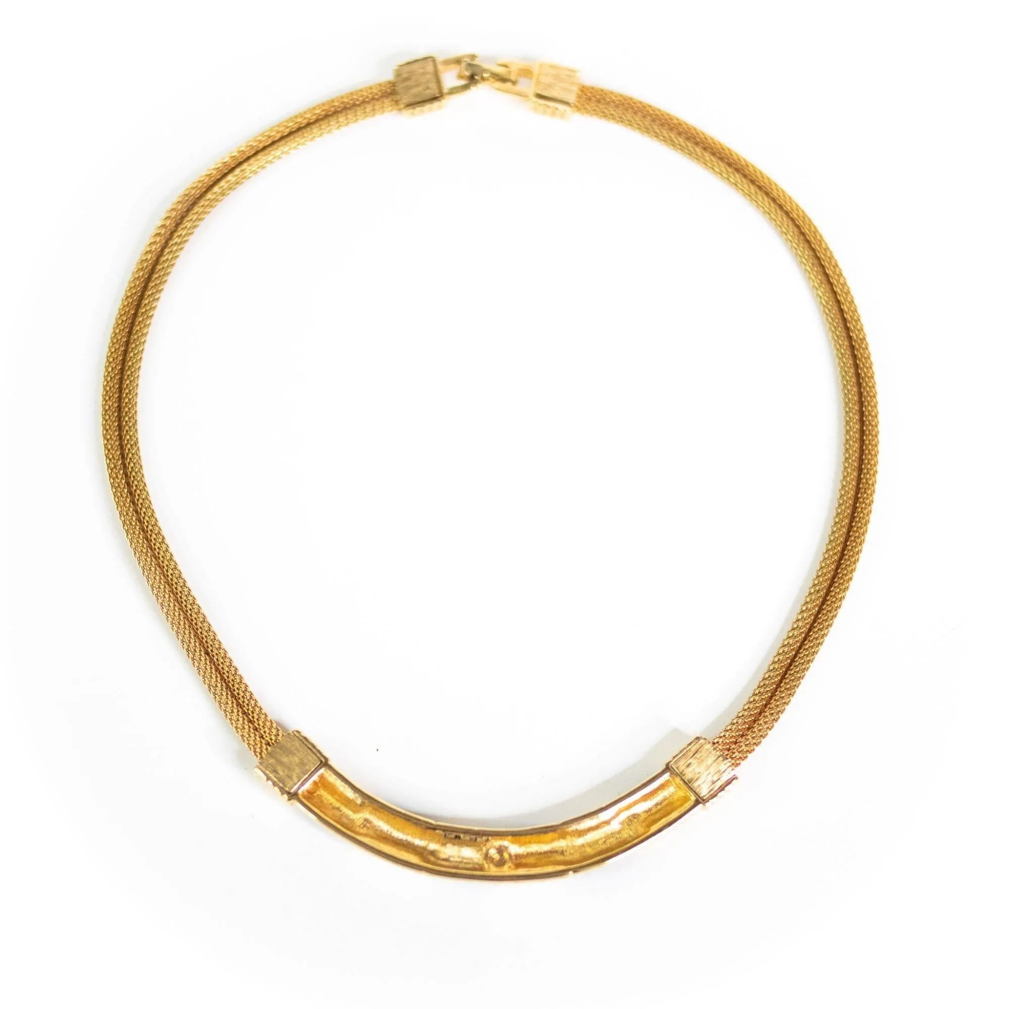 Vintage Swarovski Gold Necklace with Diamante Crystals and Black Enamel