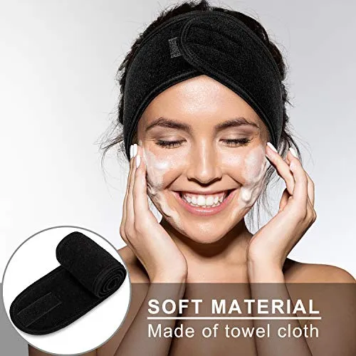 Whaline Spa Facial Headband Make Up Wrap Head Terry Cloth Headband Adjustable Towel for Face Washing, Shower, Facial Mask, 3 Pieces (White, Black, Pink)