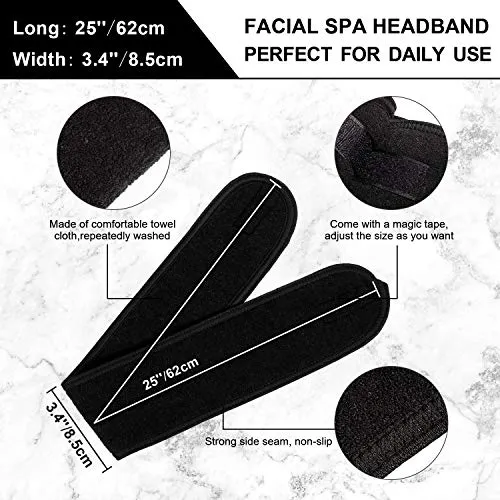 Whaline Spa Facial Headband Make Up Wrap Head Terry Cloth Headband Adjustable Towel for Face Washing, Shower, Facial Mask, 3 Pieces (White, Black, Pink)