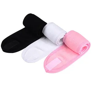 Whaline Spa Facial Headband Make Up Wrap Head Terry Cloth Headband Adjustable Towel for Face Washing, Shower, Facial Mask, 3 Pieces (White, Black, Pink)