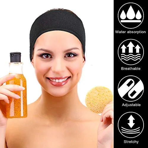 Whaline Spa Facial Headband Make Up Wrap Head Terry Cloth Headband Adjustable Towel for Face Washing, Shower, Facial Mask, 3 Pieces (White, Black, Pink)