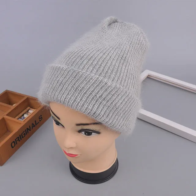 Winter Hat Beanies Rabbit Wool Fur Multiple Colors