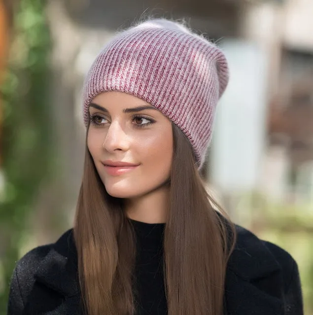 Winter Hat Beanies Rabbit Wool Fur Multiple Colors