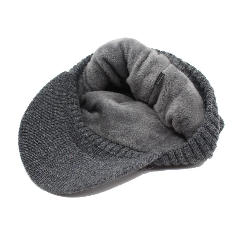 Winter Knitted Beanie Cap With Collar Scarf For Men - Black,Gray,Navy