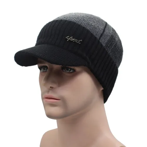 Winter Knitted Beanie Cap With Collar Scarf For Men - Black,Gray,Navy