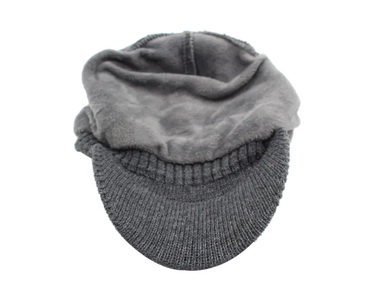 Winter Knitted Beanie Cap With Collar Scarf For Men - Black,Gray,Navy