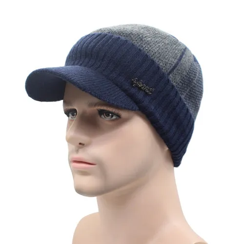 Winter Knitted Beanie Cap With Collar Scarf For Men - Black,Gray,Navy