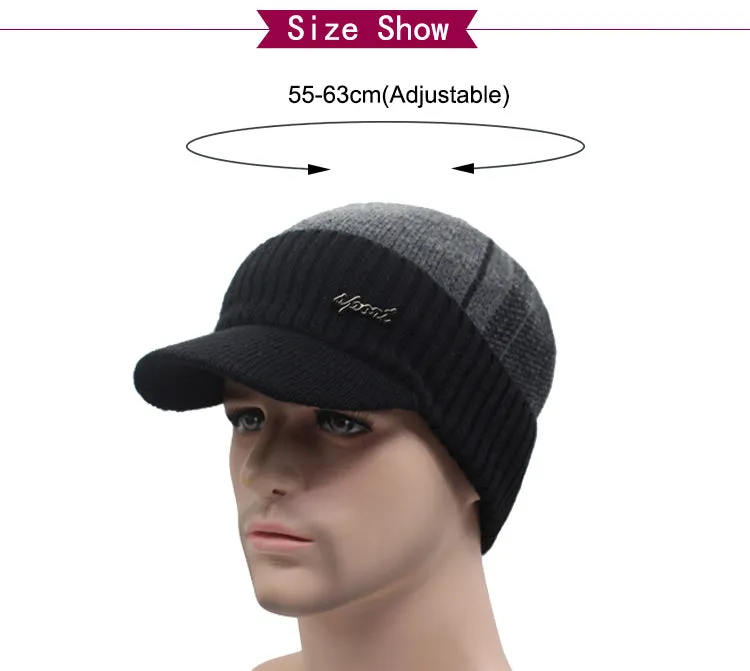 Winter Knitted Beanie Cap With Collar Scarf For Men - Black,Gray,Navy