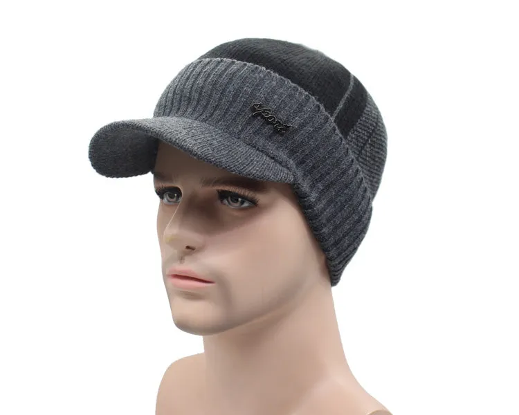 Winter Knitted Beanie Cap With Collar Scarf For Men - Black,Gray,Navy