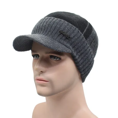 Winter Knitted Beanie Cap With Collar Scarf For Men - Black,Gray,Navy