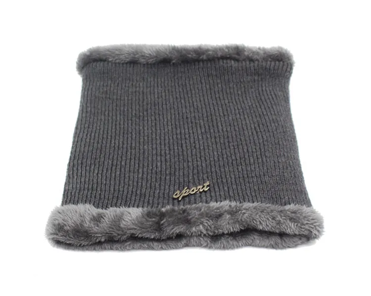 Winter Knitted Beanie Cap With Collar Scarf For Men - Black,Gray,Navy