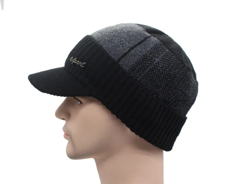Winter Knitted Beanie Cap With Collar Scarf For Men - Black,Gray,Navy