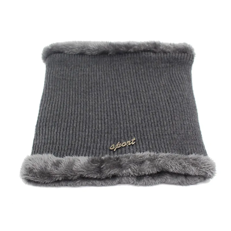 Winter Knitted Beanie Cap With Collar Scarf For Men - Black,Gray,Navy