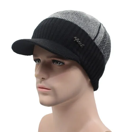 Winter Knitted Beanie Cap With Collar Scarf For Men - Black,Gray,Navy