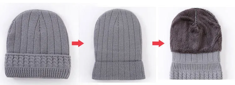 Winter Knitted Beanie Hats for Men with Velvet Inside - Coffee,Light Gray,Dark Gray,Red,Dark Blue,Black