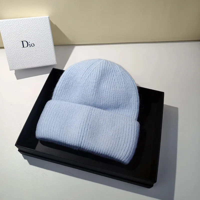 Women's Winter Knitted Beanie - Warm Cashmere Wool & Rabbit Fur Ski Hat
