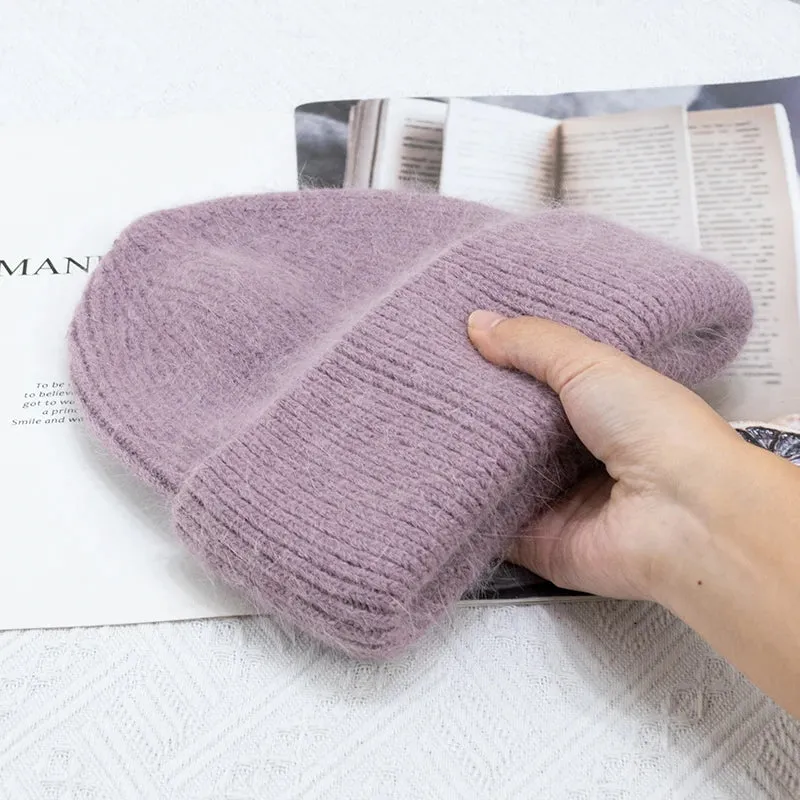 Women's Winter Knitted Beanie - Warm Cashmere Wool & Rabbit Fur Ski Hat